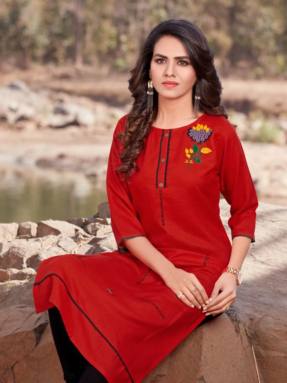 Banwery Presents Blend Vol 4 Cotton Embroidery Work Casual Wear Kurtis Collections