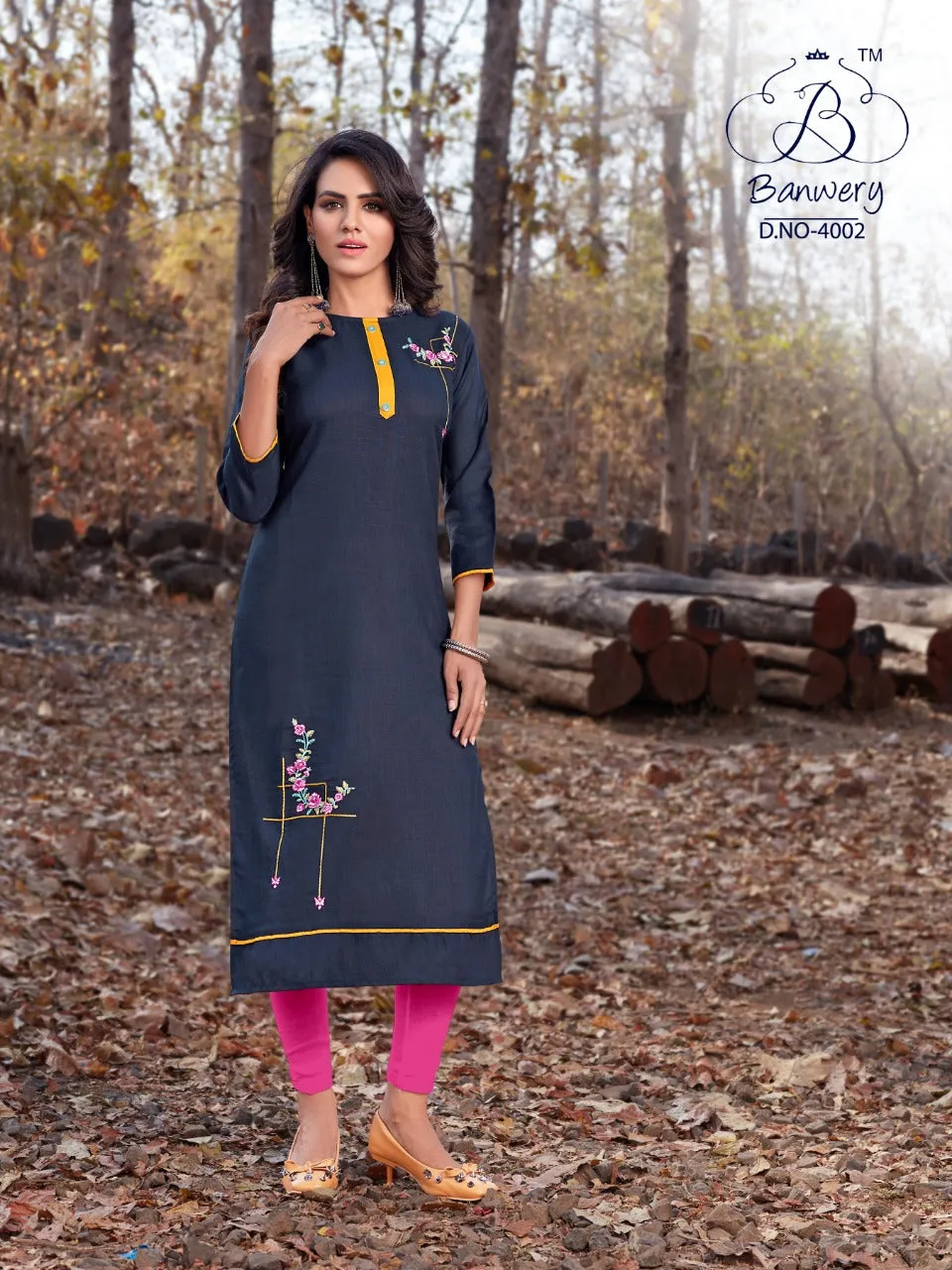 Banwery Presents Blend Vol 4 Cotton Embroidery Work Casual Wear Kurtis Collections
