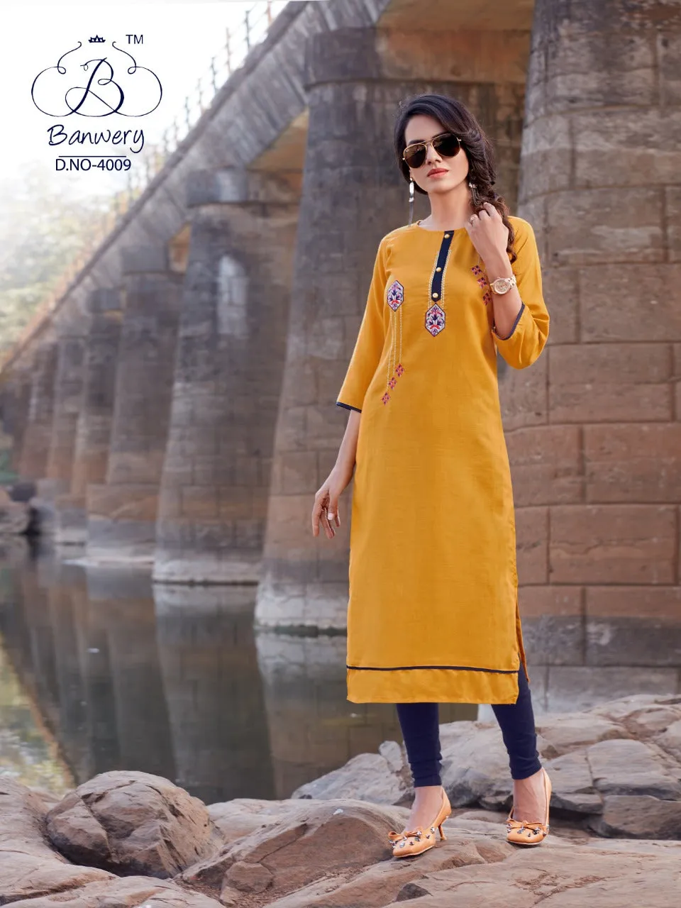 Banwery Presents Blend Vol 4 Cotton Embroidery Work Casual Wear Kurtis Collections
