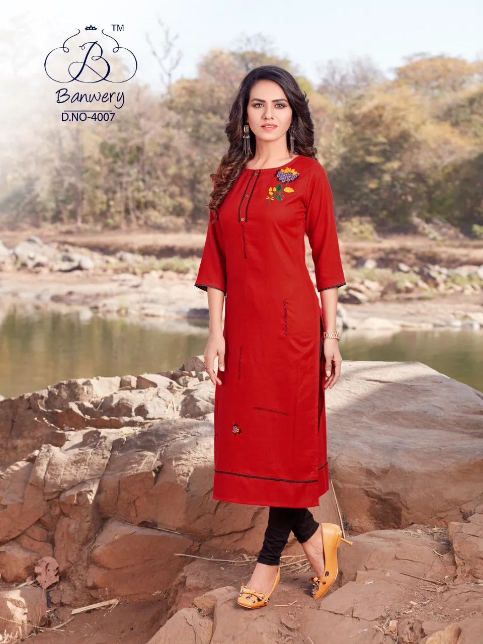 Banwery Presents Blend Vol 4 Cotton Embroidery Work Casual Wear Kurtis Collections