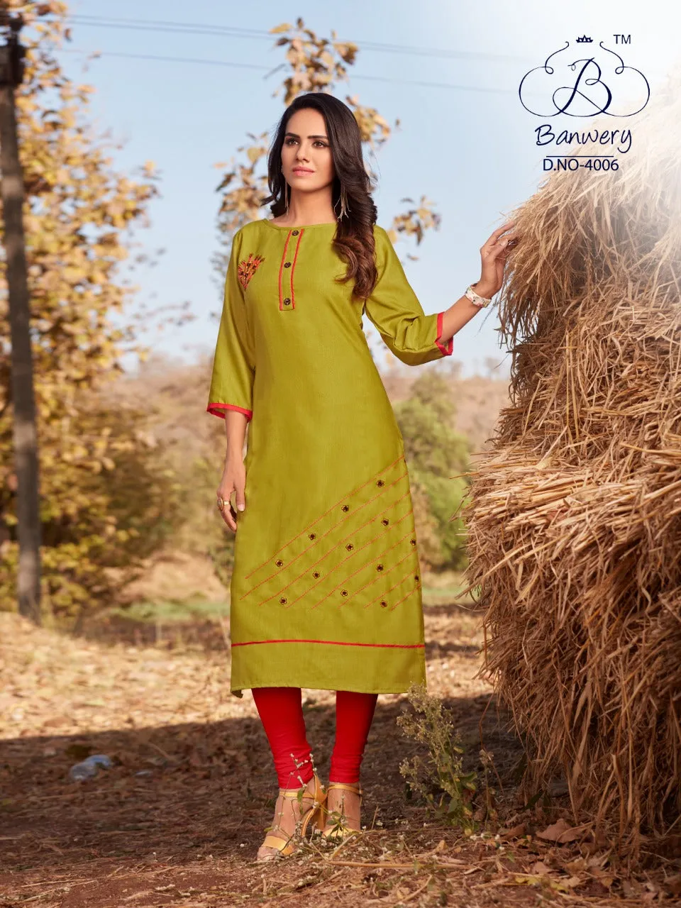 Banwery Presents Blend Vol 4 Cotton Embroidery Work Casual Wear Kurtis Collections