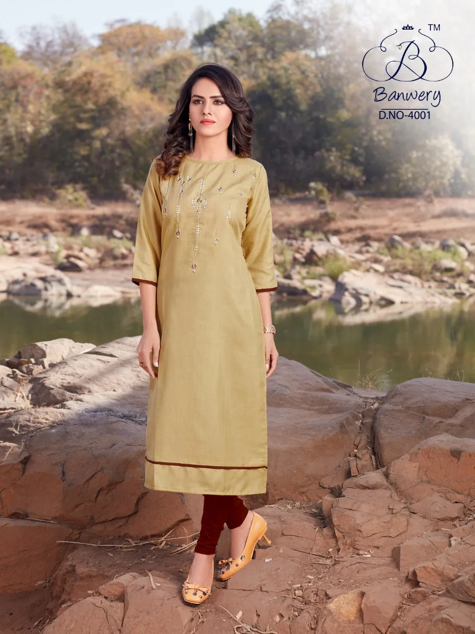 Banwery Presents Blend Vol 4 Cotton Embroidery Work Casual Wear Kurtis Collections