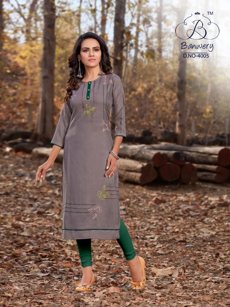 Banwery Presents Blend Vol 4 Cotton Embroidery Work Casual Wear Kurtis Collections