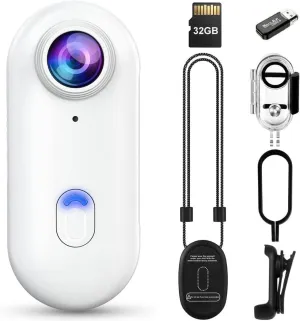 Baseball Camera, Wearable 4K Thumb Action Camera with Spring Clip, Mini POV Camera Body Cam, Helmet Cam for POV Recording, Portable Vlogging, Cycling, Motorcycle, Travel(White,4K)