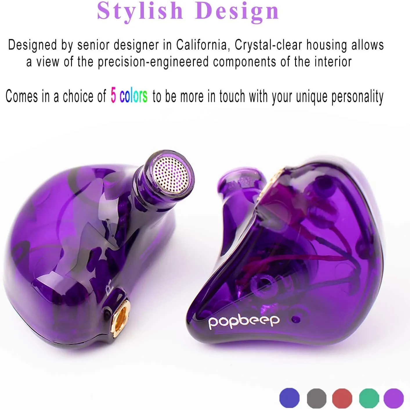 BASN Bsinger PRO in Ear Monitor for Musicians with MMCX Replaceable Cables; Noise-Isolating and Universal-Fit (Purple)