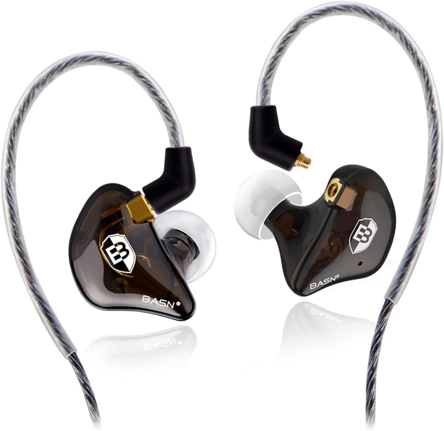 BASN High-Definition in Ear Monitor Headphones for Musicians with Detachable MMCX Earbuds; Dual Dynamic Drivers and Noise-Isolating (Brown)