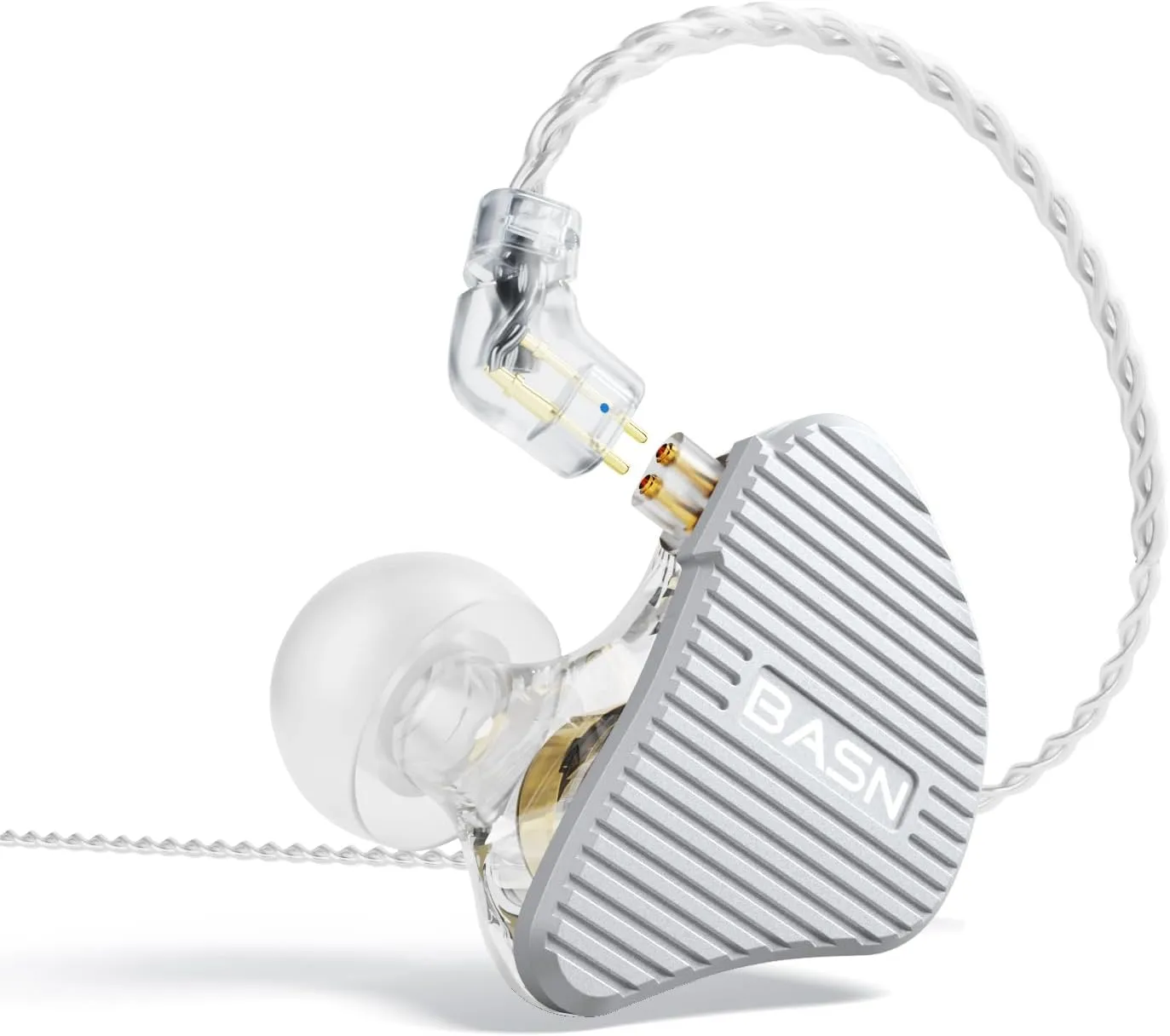 BASN Mix-PD in Ear Monitor,1Planar Driver   1Dynamic Driver HiFi IEM Earphones with CNC Crafted Metal Cover, Wired 0.78mm 2-Pin Silver Plated Detachable Cable for Musicians (Silver)