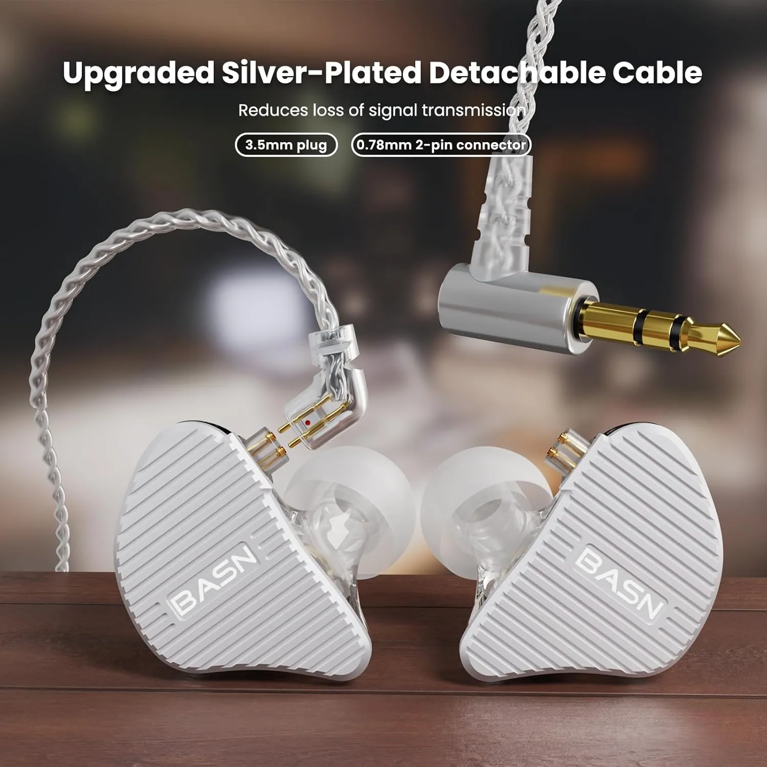 BASN Mix-PD in Ear Monitor,1Planar Driver   1Dynamic Driver HiFi IEM Earphones with CNC Crafted Metal Cover, Wired 0.78mm 2-Pin Silver Plated Detachable Cable for Musicians (Silver)