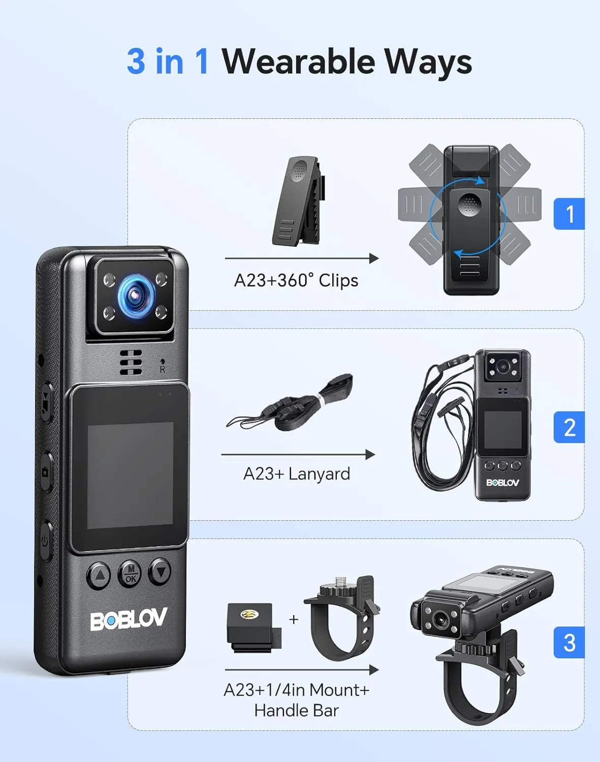 BOBLOV Mini Body Camera with Video: 128G Action Camera, Small Cameras for Vlogging with 9Hrs Long Battery Life, Pocket Portable Cam with Back Clip, Daily Easy to Use for Traveling Cycling Motorcycle