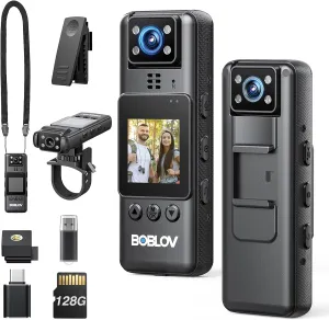 BOBLOV Mini Body Camera with Video: 128G Action Camera, Small Cameras for Vlogging with 9Hrs Long Battery Life, Pocket Portable Cam with Back Clip, Daily Easy to Use for Traveling Cycling Motorcycle