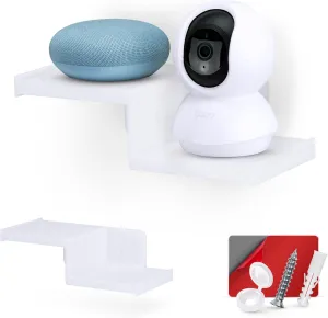 BRAINWAVZ Drill Free Small Wall Mount Shelf for Security Cameras, Baby Monitors, Speakers, Routers, Plants & More, Strong Adhesive, Easy to Install, No Mess