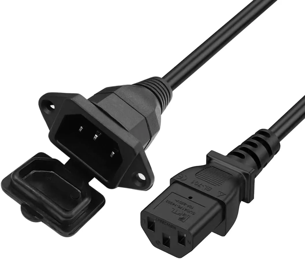 C13 to C14 Panel Mount Power Cable, with Waterproof Cover, IEC 320 90 Degree C13 Female to C14 Male PDU Power Extension Cord, Used for Computers, Monitors, Printers (0.5m)