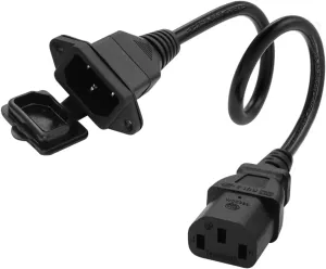 C13 to C14 Panel Mount Power Cable, with Waterproof Cover, IEC 320 90 Degree C13 Female to C14 Male PDU Power Extension Cord, Used for Computers, Monitors, Printers (0.5m)