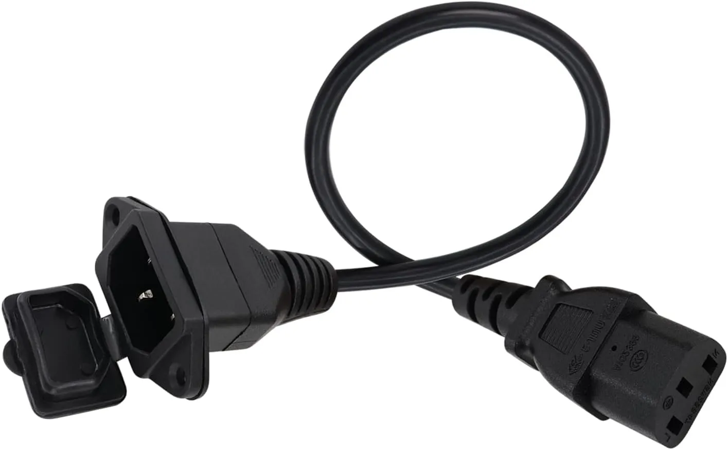 C13 to C14 Panel Mount Power Cable, with Waterproof Cover, IEC 320 90 Degree C13 Female to C14 Male PDU Power Extension Cord, Used for Computers, Monitors, Printers (0.5m)