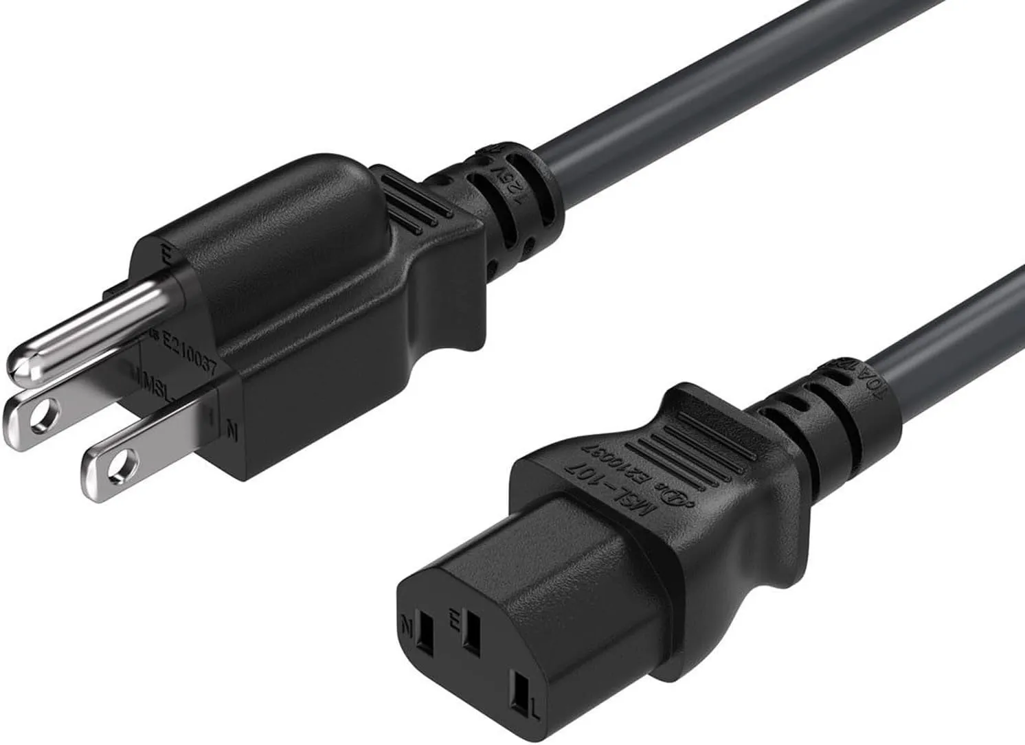 CableLeader 6ft NEMA 5-15P to C13 Shielded Heavy Duty Universal Power Cord, 14 AWG, 15A/125V, SJT, Black