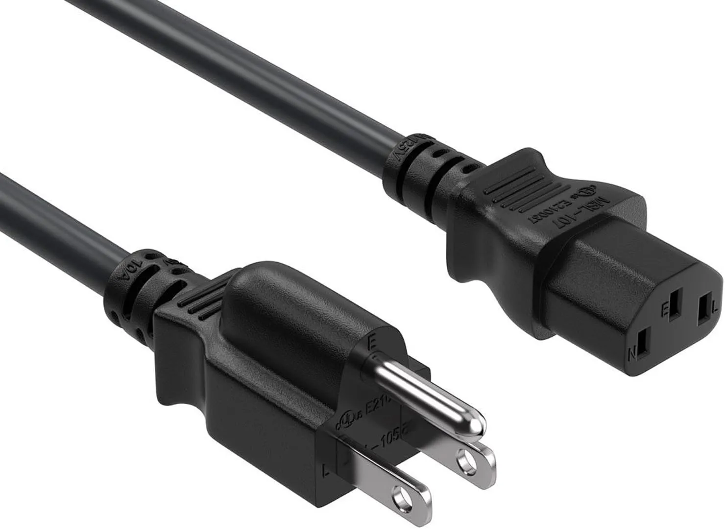 CableLeader 6ft NEMA 5-15P to C13 Shielded Heavy Duty Universal Power Cord, 14 AWG, 15A/125V, SJT, Black