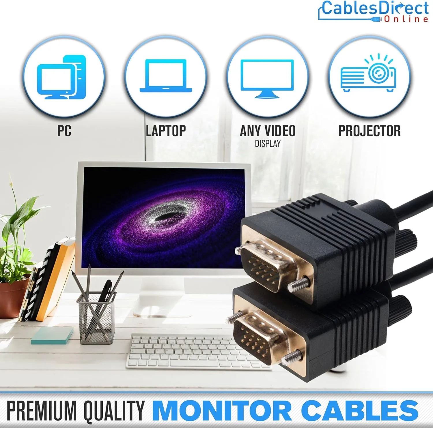 Cables Direct Online 25FT SVGA Monitor Cable - Male to Male VGA to VGA 1080P for PC, Projector, Laptop, TV