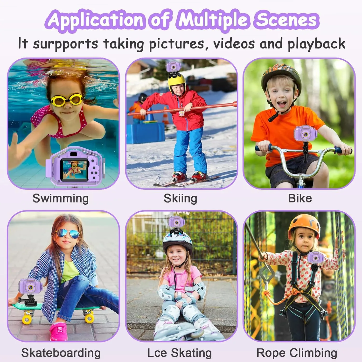 DEKER Kids Waterproof Camera, Christmas Birthday Gifts for Boys Girls Toys 3-12 Year Old, Underwater Mini Children HD Digital Action Camcorder, 2 Inch IPS Screen with 32GB Card (Lavender)