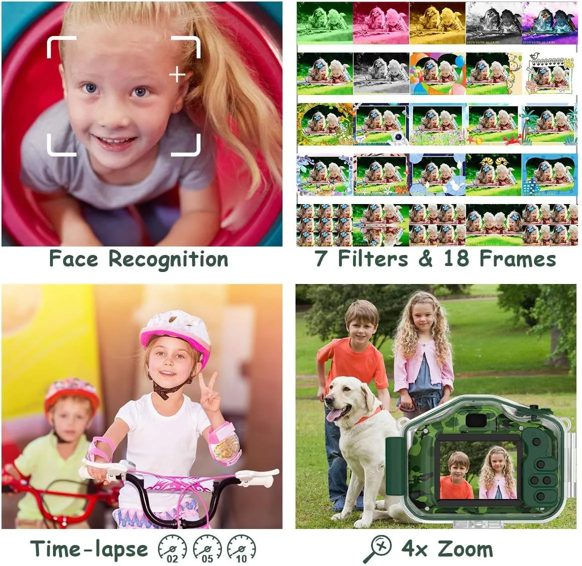DEKER Waterproof Camera for Kids, Christmas Birthday Gifts for Boys Girls 3-12 Year Old, Mini HD Toddler Digital Video Children Travel Camcorder, 2 Inch IPS Screen with 32GB Card (Green)