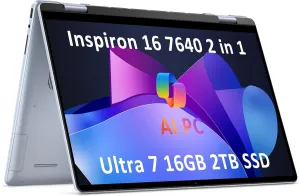 Dell Inspiron 16 7640 2-in-1 Laptop (16" FHD  Touchscreen, Intel Ultra 7 155H (> i7-13700H), 16GB LPDDR5X RAM, 2TB SSD), AI PC for Creator, Designer, 15-Hr Long Battery Life, Fingerprint, Win 11 Pro