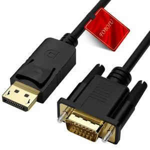 DisplayPort to VGA Cable 6FT, Display Port DP to VGA Adapter Cord for Laptop/Desktop to Monitor/Projector, 1080P Male to Male (Not Bidirectional, Not Compatible with HDMI or USB)