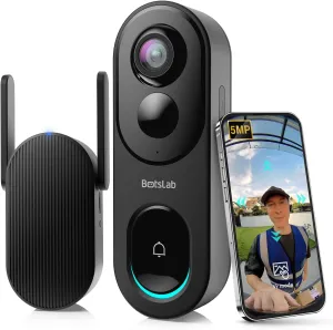 Doorbell Camera Wireless, 180 Panoramic View, No Monthly Fee, 1:1 Head to Toe, 5MP Video Doorbell Battery, 2.4GHz Wi-Fi