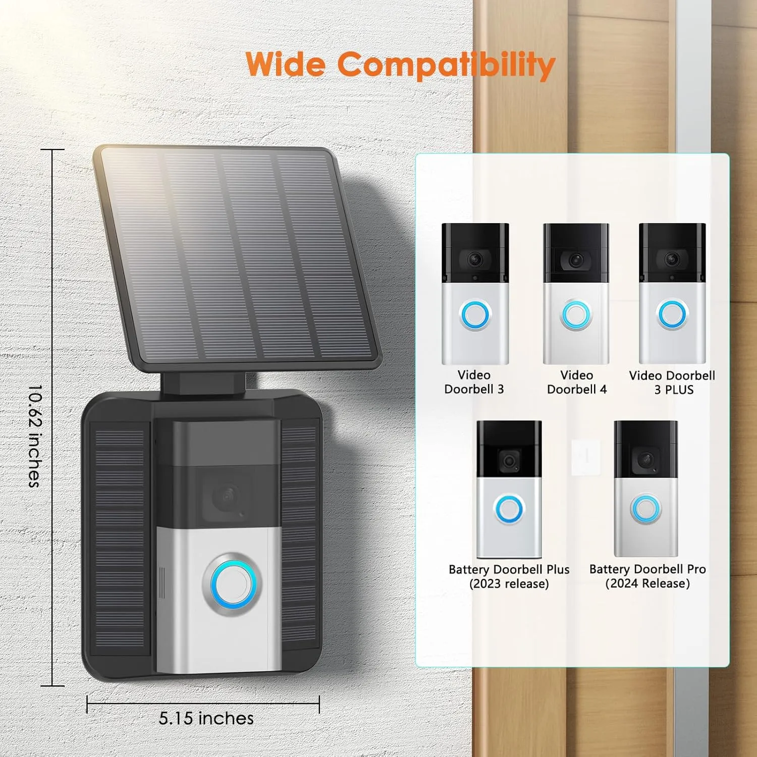 Doorbell Solar Charger Compatible for Ring Video Doorbell 3/3 Plus/4/Battery Doorbell Plus/Battery Doorbell Pro, QIBOX 2.9W Adjustable Efficient Solar Panel Mount for Doorbell Camera