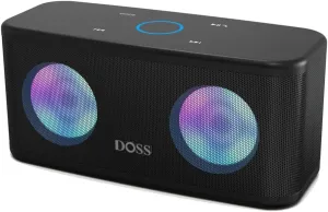 DOSS Bluetooth Speaker with 16W HD Sound and Deep Bass, Touch Control, Bluetooth 4.2, LED Lights, Wireless Stereo Pairing, 20H Playtime, Wireless Speaker for Home, Outdoor-Black