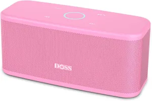 DOSS SoundBox Plus Bluetooth Speaker with Superior Sound, Bluetooth 5.0, Wireless Stereo Pairing, Built-in Mic, 20H Playtime, Portable for Hking, Beach, Camping. Outdoor, Home - Pink