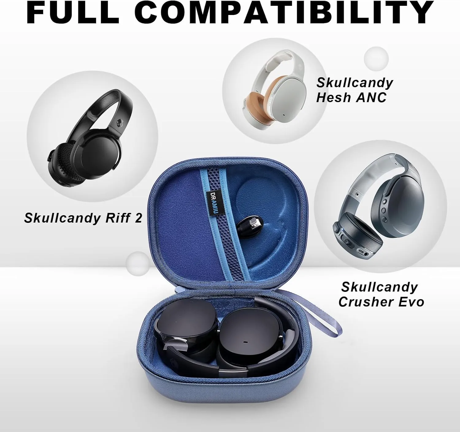 DRAMIU Hard Case Compatible with Skullcandy Crusher Evo, Hesh Evo, ANC 2, Hesh ANC, Riff 2, Riff Over-Ear Headphones, Blue Travel Carrying Bag