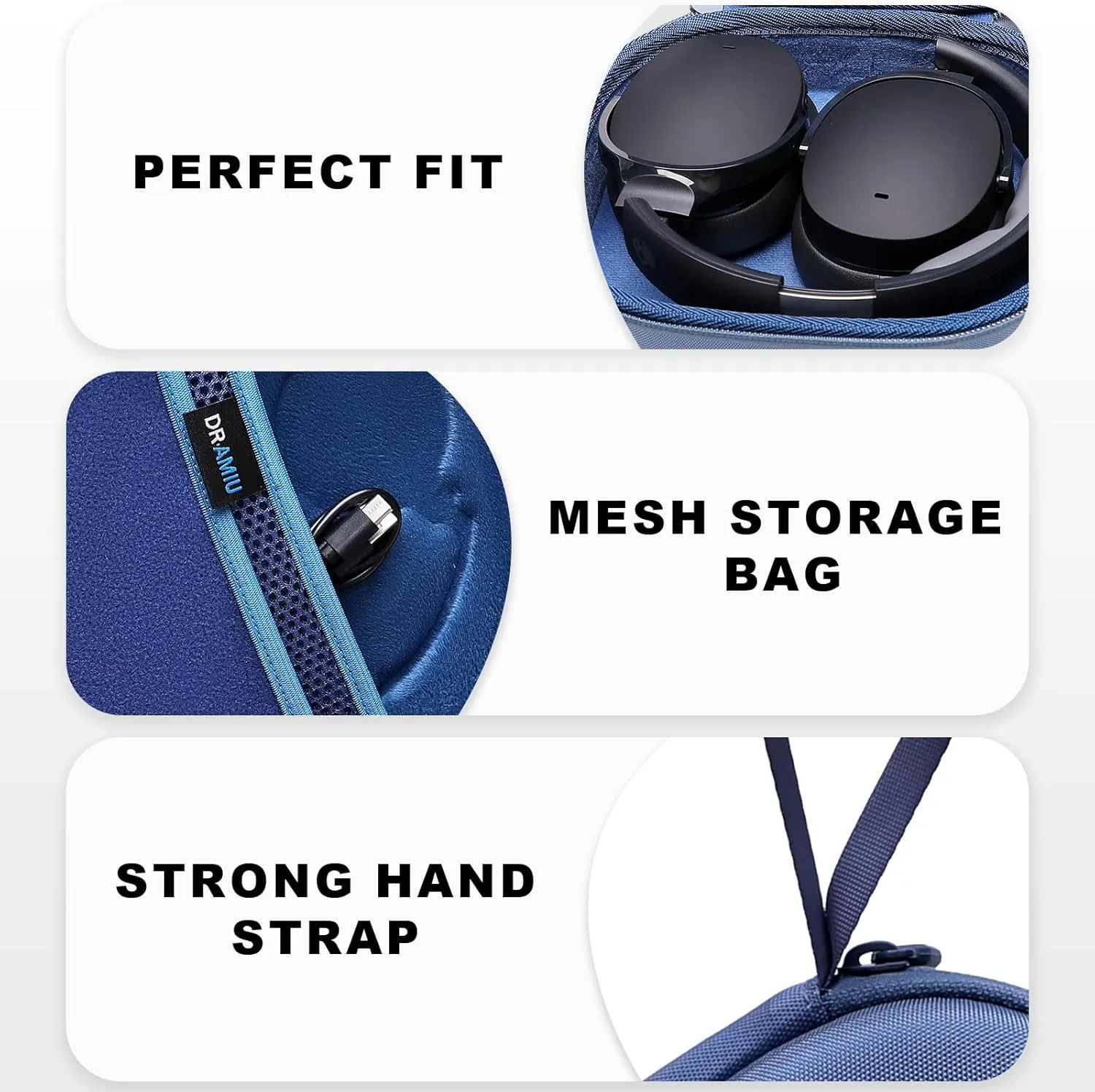DRAMIU Hard Case Compatible with Skullcandy Crusher Evo, Hesh Evo, ANC 2, Hesh ANC, Riff 2, Riff Over-Ear Headphones, Blue Travel Carrying Bag