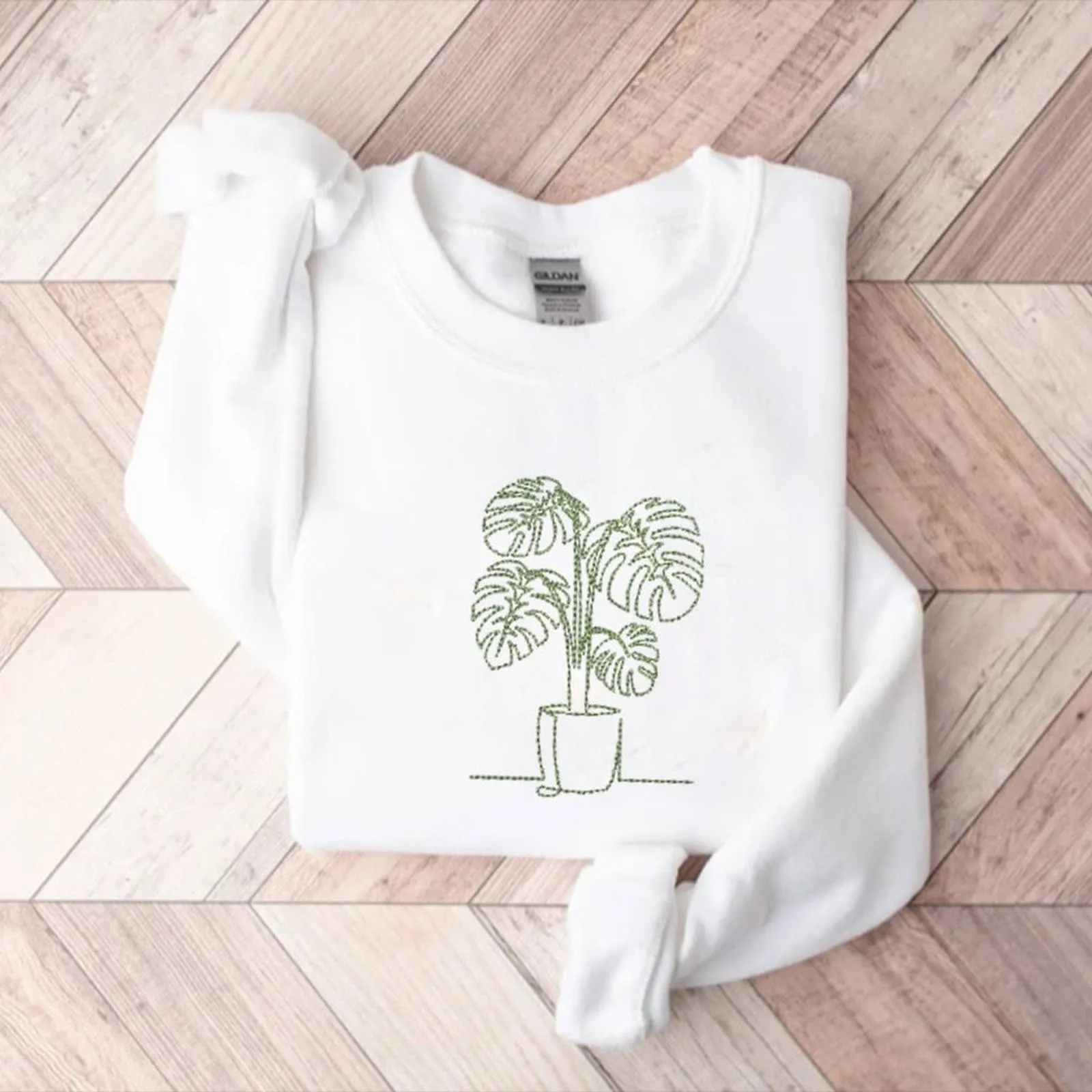 Embroidered Monstera Plant Sweatshirt, Embroidery Houseplant Monstera Sweatshirt
