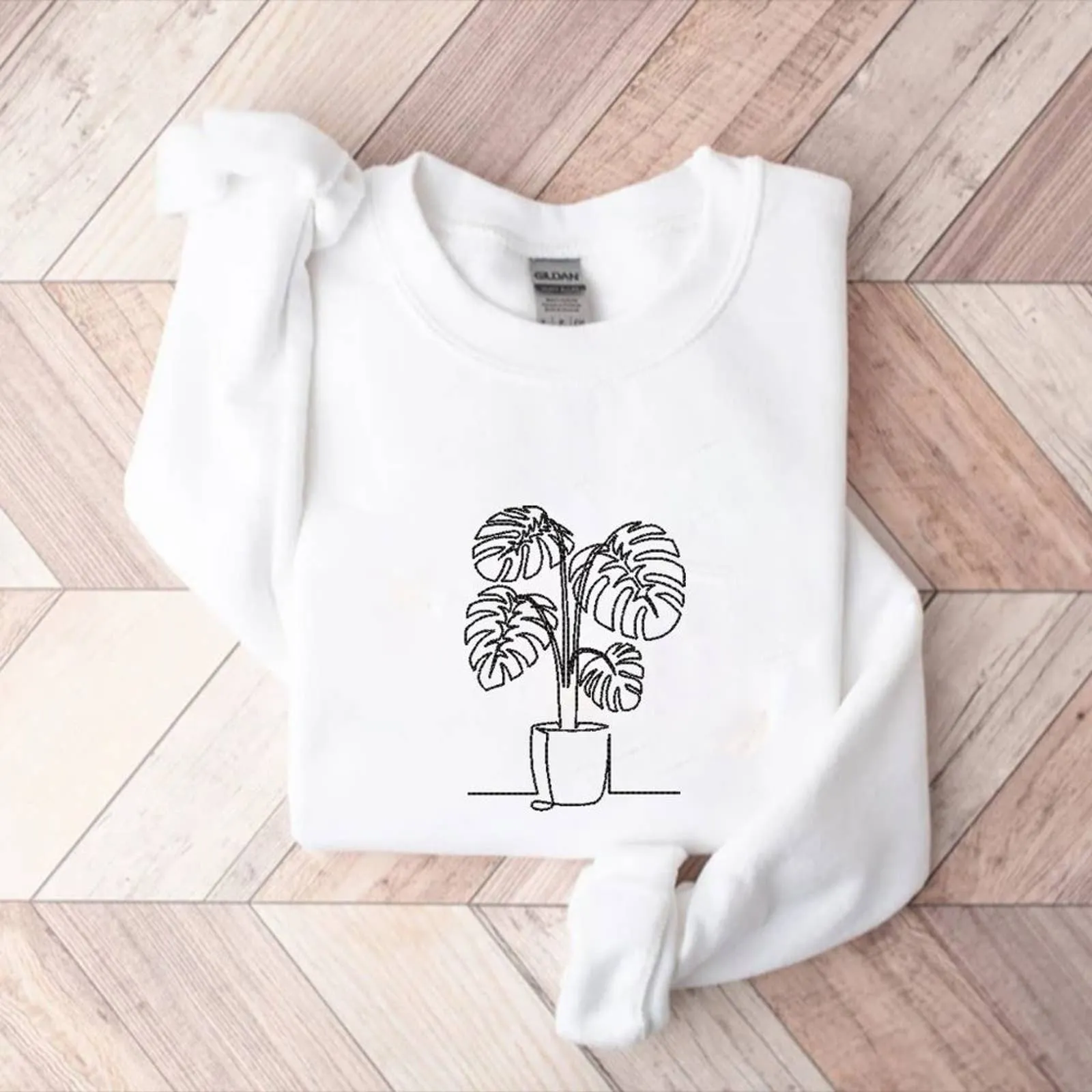 Embroidered Monstera Plant Sweatshirt, Embroidery Houseplant Monstera Sweatshirt