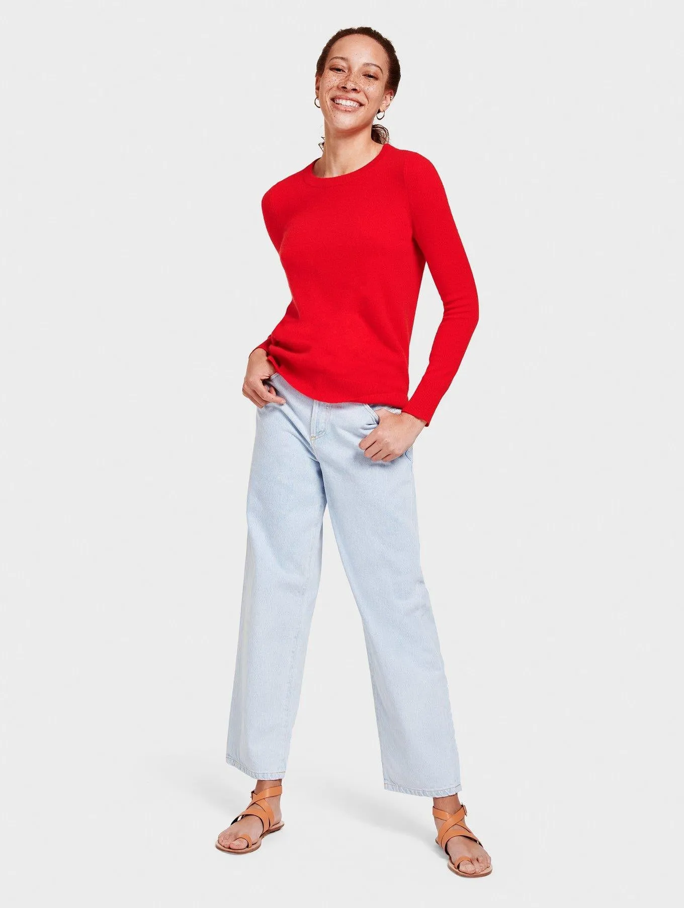 Essential Cashmere Crewneck (Sunset Red Heather)