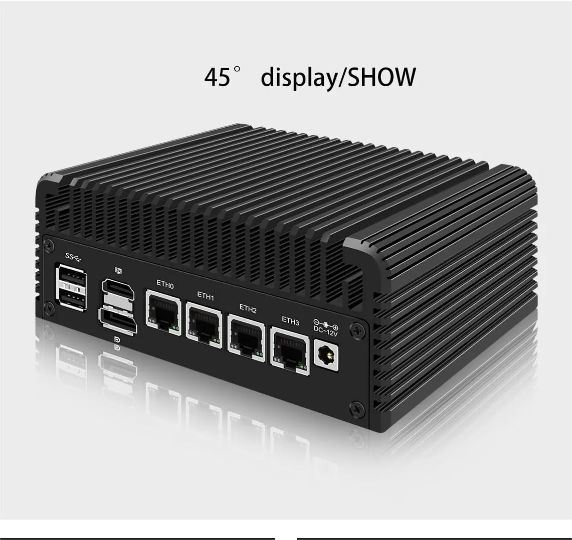 Firewall Appliance Mini PC, Intel Celeron N100 Quad Core 4xIntel I226 2.5G Ethernet VPN Router PC AES-NI HDMI DP Mini PC Soft Router DDR5 2*M.2 Nvme