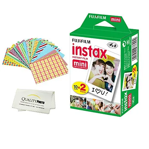 Fujifilm INSTAX Mini Instant Film 2 Pack - 20 Sheets - (White) for Fujifilm Instax Mini 8 & Mini 9 Cameras   Frame Stickers and Microfiber Cloth Accessories