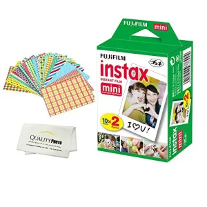 Fujifilm INSTAX Mini Instant Film 2 Pack - 20 Sheets - (White) for Fujifilm Instax Mini 8 & Mini 9 Cameras   Frame Stickers and Microfiber Cloth Accessories