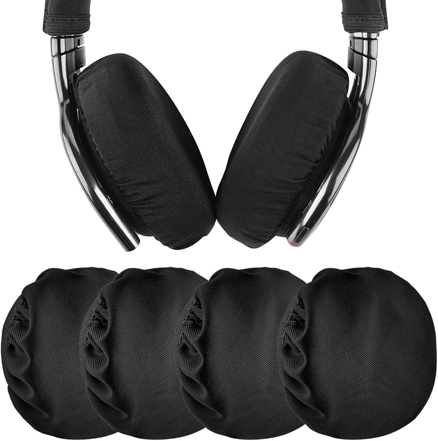Geekria 2 Pairs Flex Fabric Headphone Covers (Product Safety Certified), Washable & Stretchable Sanitary Ear Protectors for Over-Ear Headsets, Sweat-Resistant (Size M/Black)
