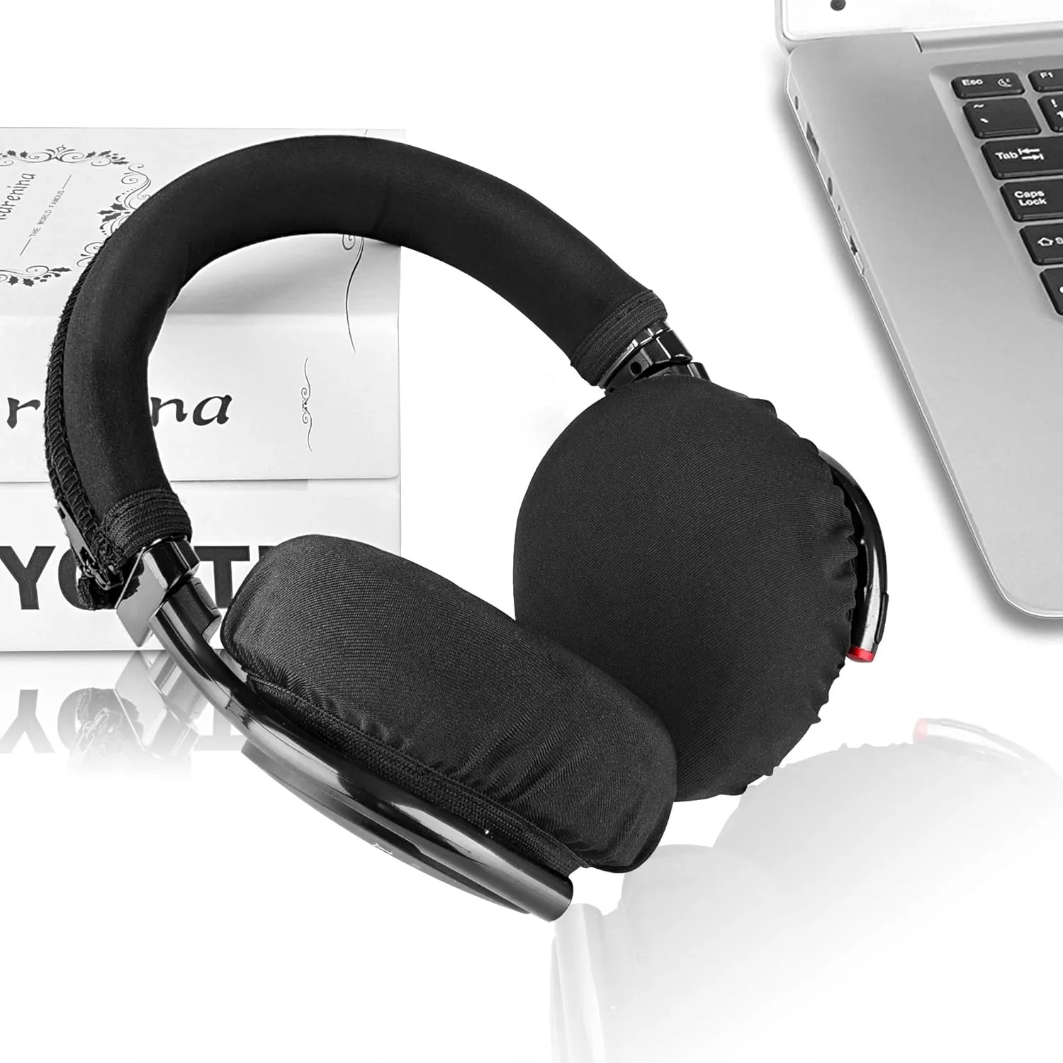 Geekria 2 Pairs Flex Fabric Headphone Covers (Product Safety Certified), Washable & Stretchable Sanitary Ear Protectors for Over-Ear Headsets, Sweat-Resistant (Size M/Black)