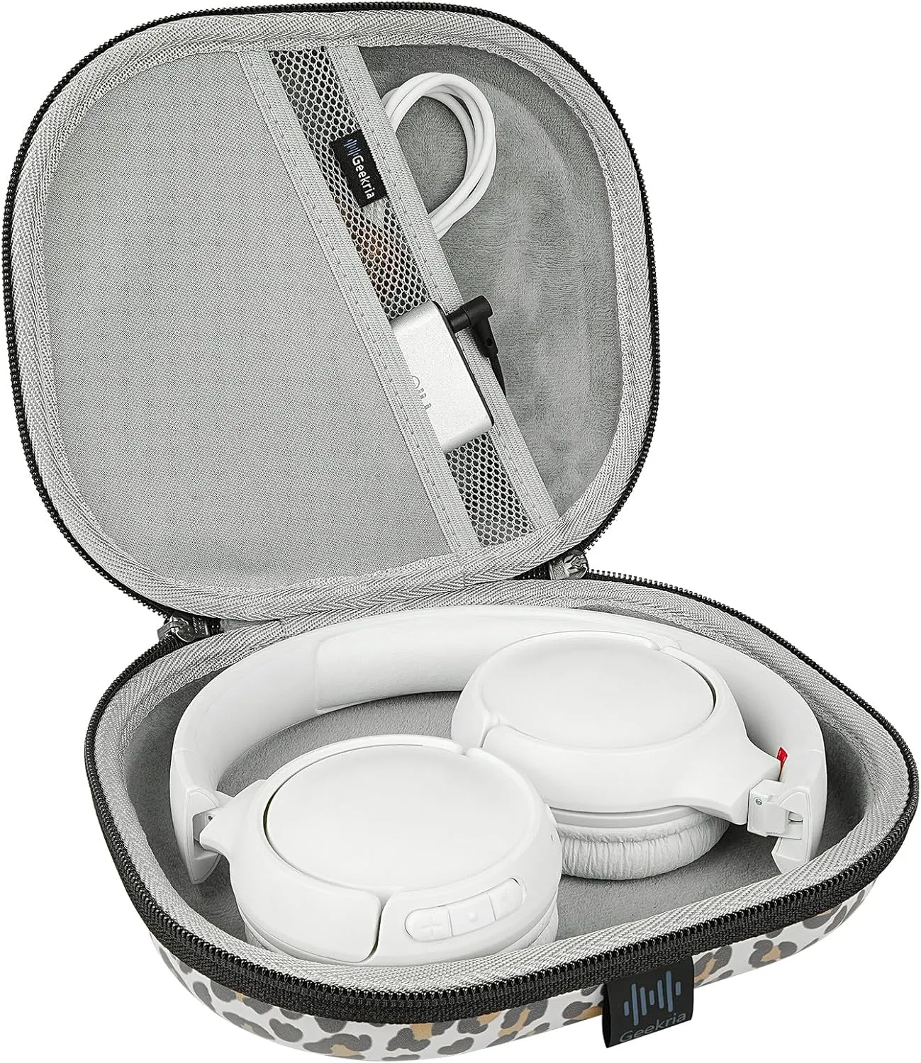 Geekria NOVA On-Ear Headphones Case Compatible with JBL Tune 510BT/660NC/560BT/500BT, Jr 310BT, Replacement Hard Shell Travel Carrying Bag with Cable Storage (Leopard Print)