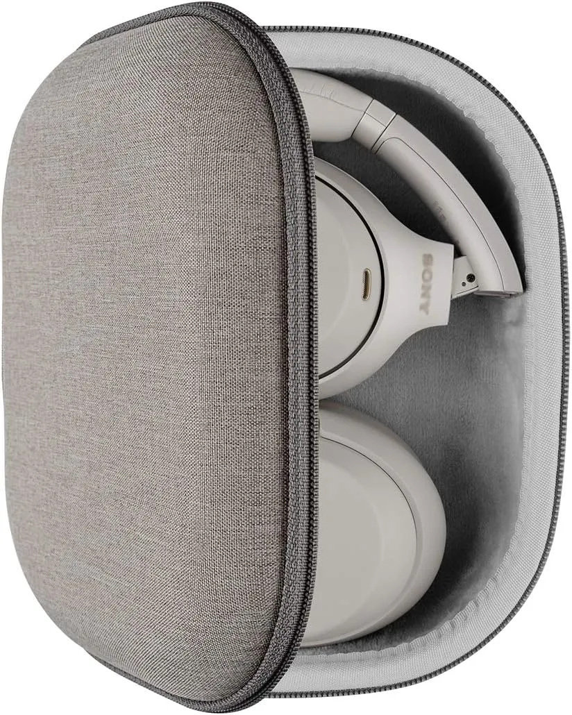 Geekria Shield Headphones Case Compatible with Sony WH-XB910N, WH-XB900N, MDR-1000X, Replacement Hard Shell Travel Carrying Bag with Cable Storage (Light Brown)