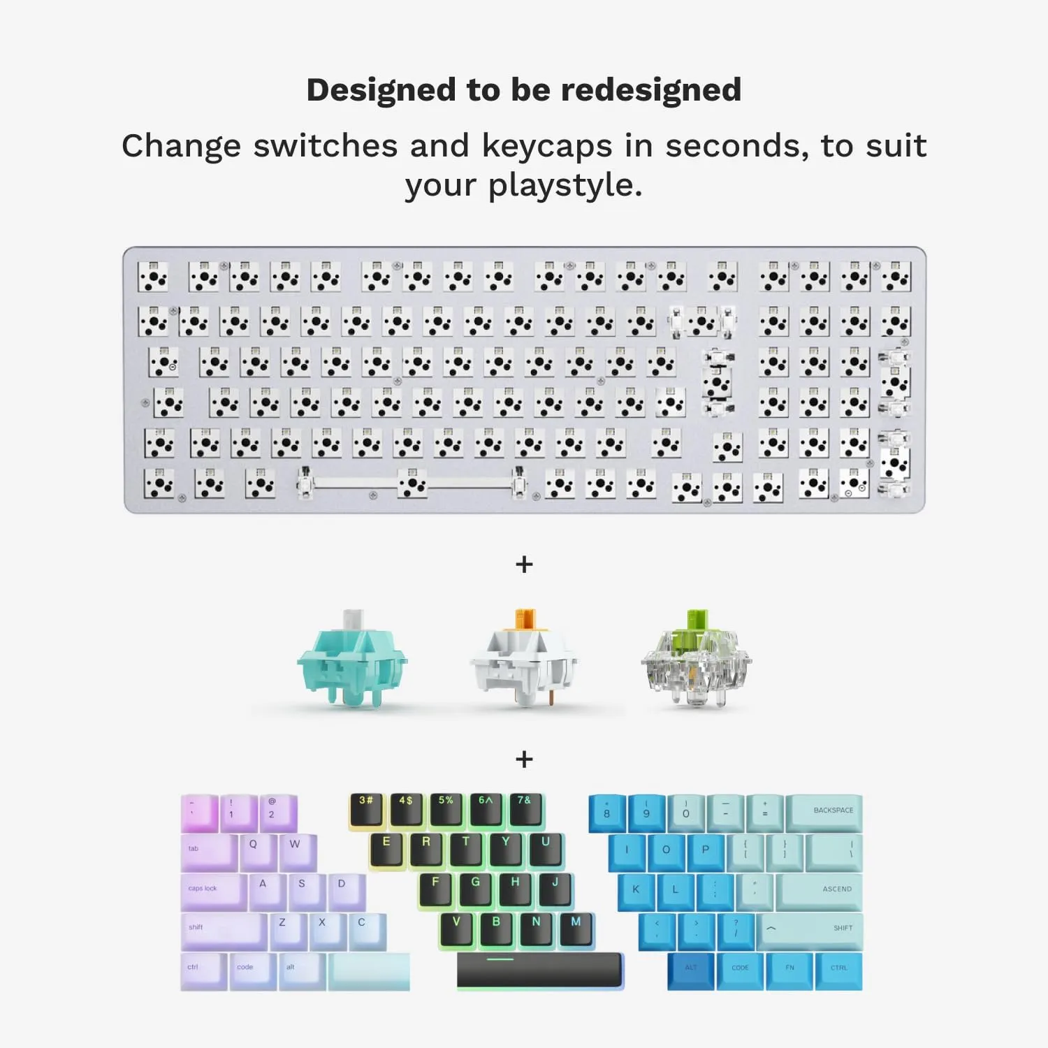 Glorious GMMK 2 Small Gaming Keyboard Base- Barebones Kit- TKL Hot Swappable DIY White Mechanical Keyboard - Wired, RGB Backlit,- PC Setup Accessories- 65%, White