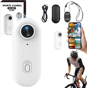 Go Vision - Go Vision Camera, 4K UHD Sports Action Camera, Thumb Size Mount Anywhere, Mini Body Cam with Magnetic Clip, Waterproof Case and Bracket, for Cycling, Diving, Travel, Fishing (White, 128G)
