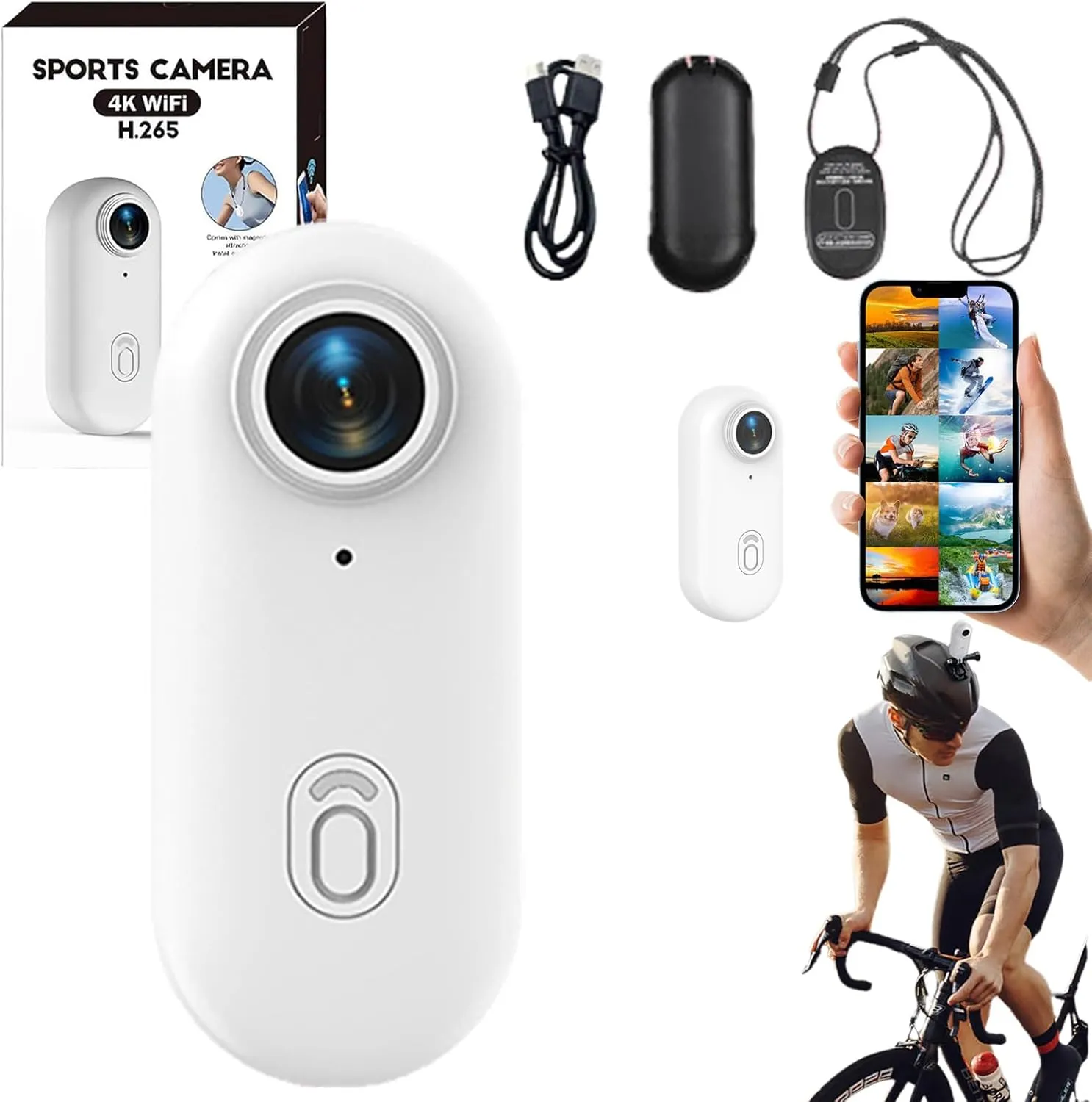 Go Vision - Go Vision Camera, 4K UHD Sports Action Camera, Thumb Size Mount Anywhere, Mini Body Cam with Magnetic Clip, Waterproof Case and Bracket, for Cycling, Diving, Travel, Fishing (White, 128G)