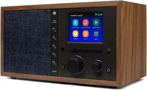 Grace Digital Mondo Elite Classic Smart Internet Radio Bluetooth Wi-Fi Qi-Wireless Fast Charger 7-Day Alarm  Microphone-Free (Walnut)