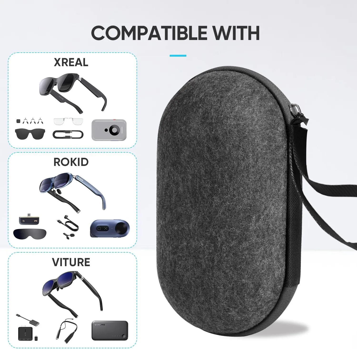 Hard Carrying Case Compatible with XREAL Air/Air 2 Pro and Rokid Air/Max AR Smart Glasses and All Accessories
