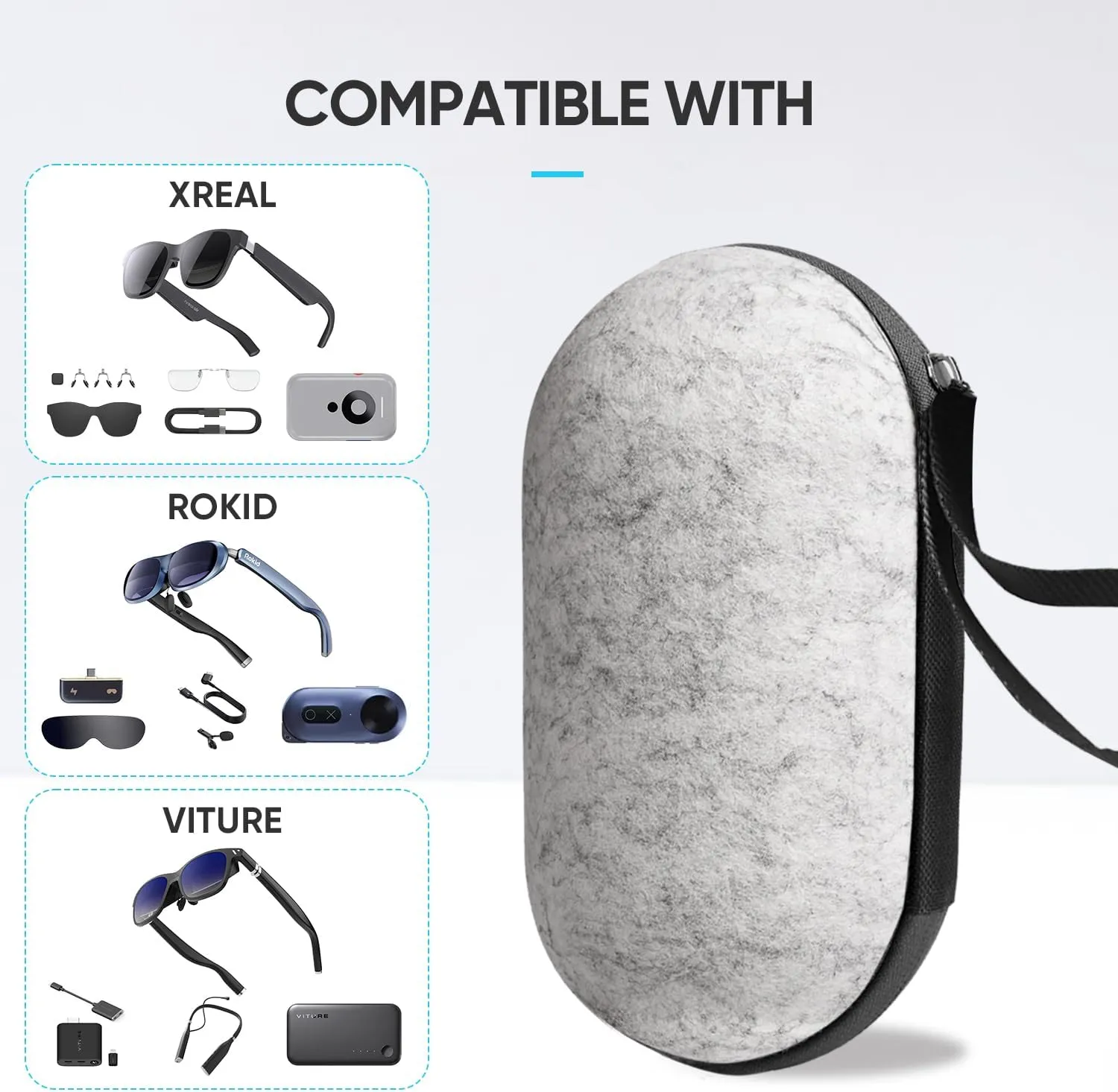 Hard Carrying Case Compatible with XREAL Air/Air 2 Pro and Rokid Air/Max AR Smart Glasses and All Accessories