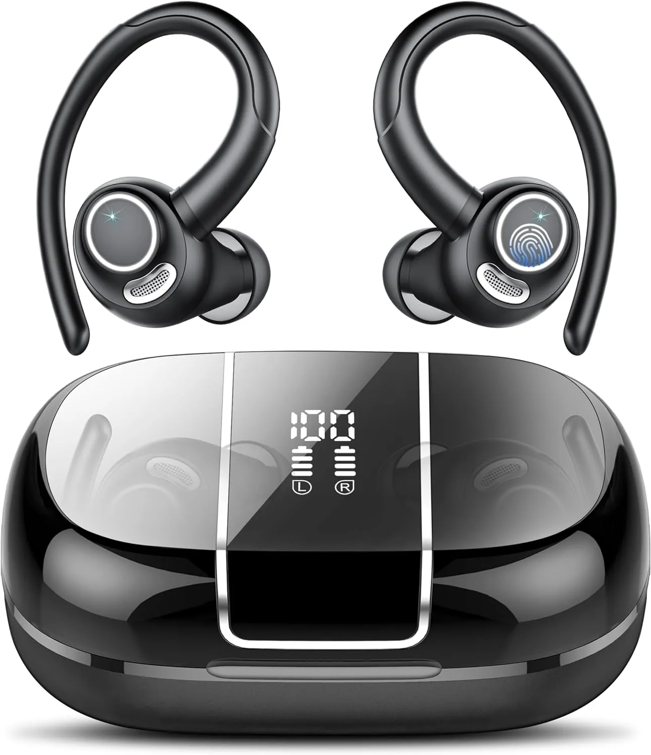 Headphones Wireless Earbuds Sport, Bluetooth 5.3 Over Ear Buds Stereo Deep Bass Headset with Earhooks, 48H Wireless Earphones with HD Mic, IP7 Waterproof Earbud for Sports/Running/Workout