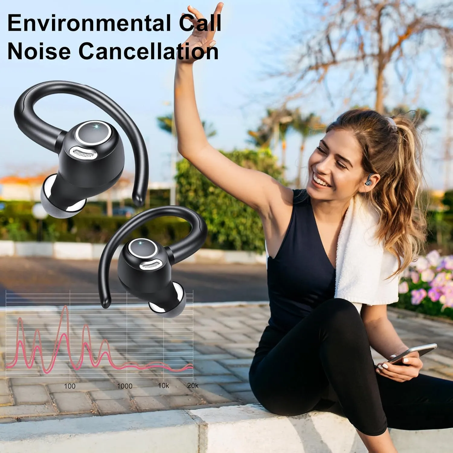 Headphones Wireless Earbuds Sport, Bluetooth 5.3 Over Ear Buds Stereo Deep Bass Headset with Earhooks, 48H Wireless Earphones with HD Mic, IP7 Waterproof Earbud for Sports/Running/Workout