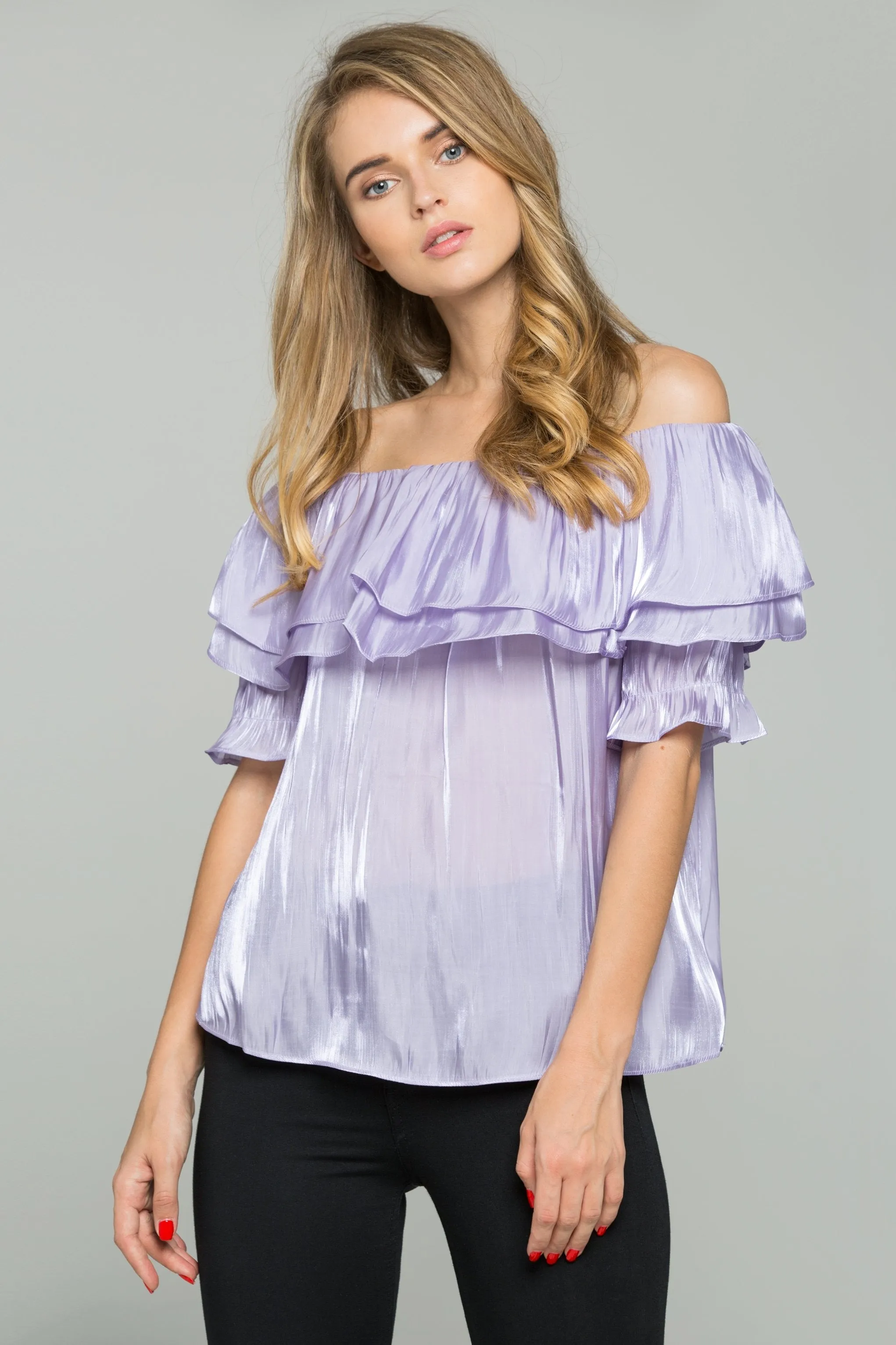 Heather Off the Shoulder Flounce Top